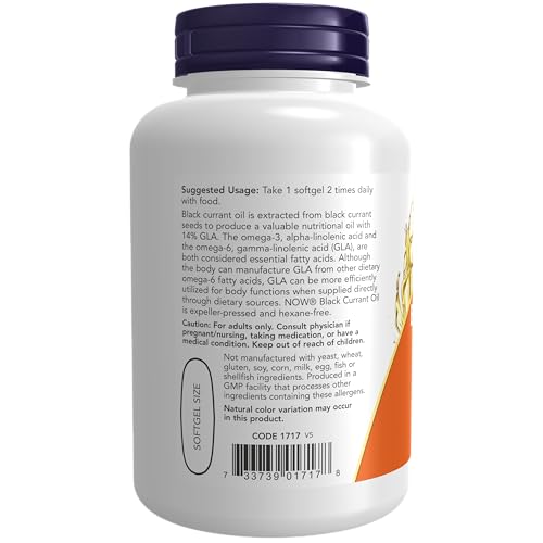 Now Foods Double Strength Black Currant Oil Dietary Supplement, 1000 mg, 100 Softgels