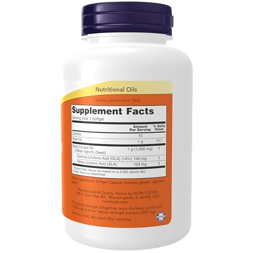 Now Foods Double Strength Black Currant Oil Dietary Supplement, 1000 mg, 100 Softgels