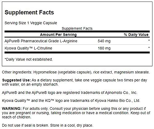 Swanson Ajipure L-Arginine with L-Citrulline Amino Acid - 60 Veg Capsules