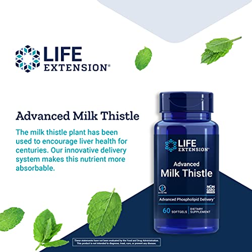 Life Extention Advanced Milk Thistle - Milk Thistle Supplement for Liver Function Support, Kidney Health & Detox - with Silymarin, Silibinins, Isosilybin A,B - Gluten-Free, Non-GMO - 60 Softgels