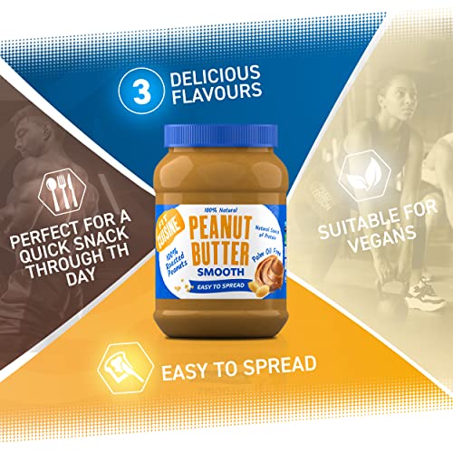 Fit Cuisine Premium Peanut Butter Smooth - Source of Protein, Palm Oil Free, Contains Roasted Peanuts, Easy to Spread, No Preservatives, Vegan, Halal & Kosher Certified, 350g