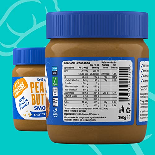 Fit Cuisine Premium Peanut Butter Smooth - Source of Protein, Palm Oil Free, Contains Roasted Peanuts, Easy to Spread, No Preservatives, Vegan, Halal & Kosher Certified, 350g