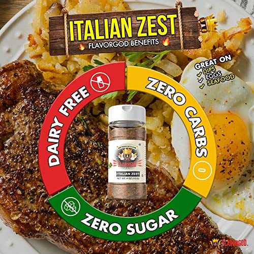 Italian Zest Seasoning Mix by Flavor God - Premium All Natural & Healthy Spice Blend for Salad, Pasta, Chicken & Seafood - Kosher, Low Sodium, Dairy-Free, Vegan & Keto Friendly