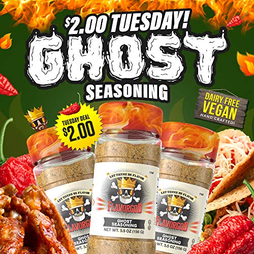 Ghost Pepper Seasoning Mix by Flavor God - Premium All Natural & Healthy Spice Blend for Grilling Chicken, Beef, Seafood, Vegetables, Eggs, Salad, Tacos, & Pizza - Kosher, Gluten-Free