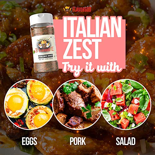 Italian Zest Seasoning Mix by Flavor God - Premium All Natural & Healthy Spice Blend for Salad, Pasta, Chicken & Seafood - Kosher, Low Sodium, Dairy-Free, Vegan & Keto Friendly